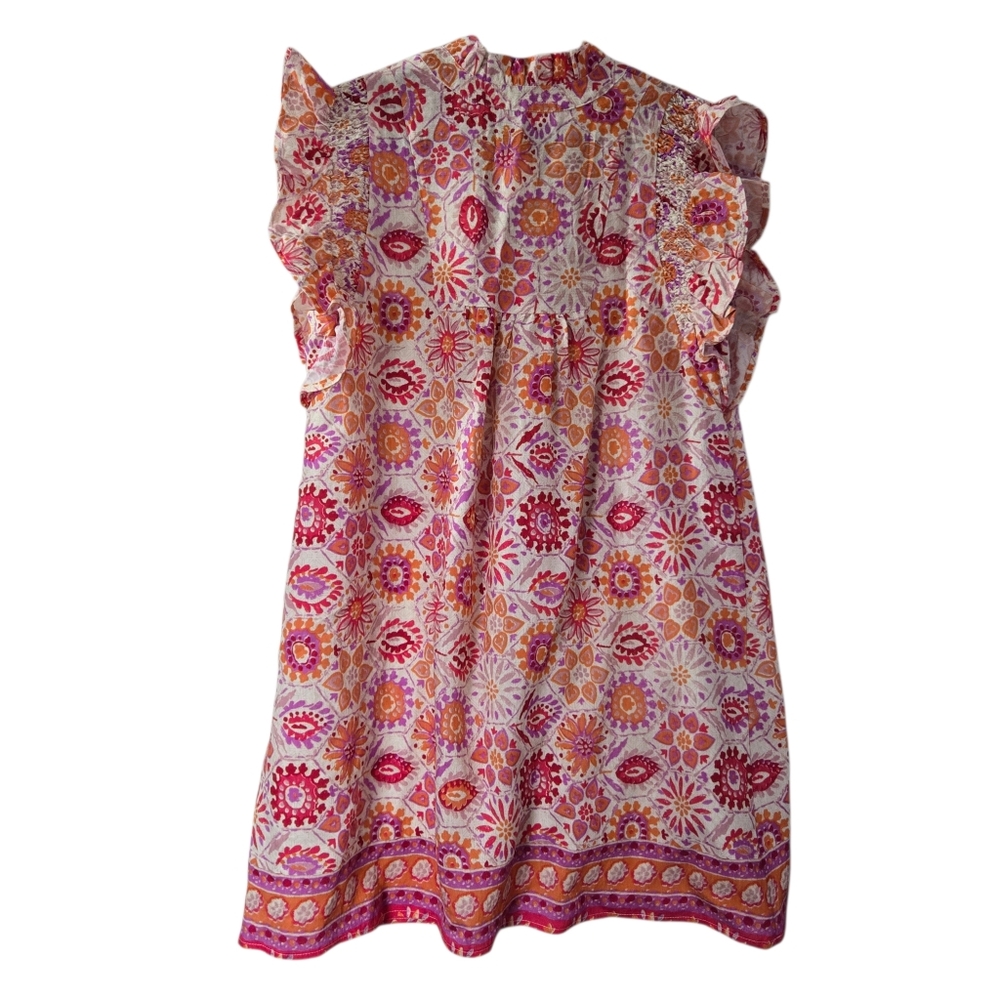 Umgee Floral Sunny Days Babydoll Mini Dress Pink Mix Flutter Sleeve Boho - Picture 4 of 11